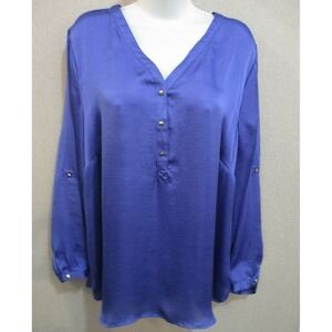 Dressbarn Blouse Plus Size 2X Sheer Crinkle Purple Lace Inset Top